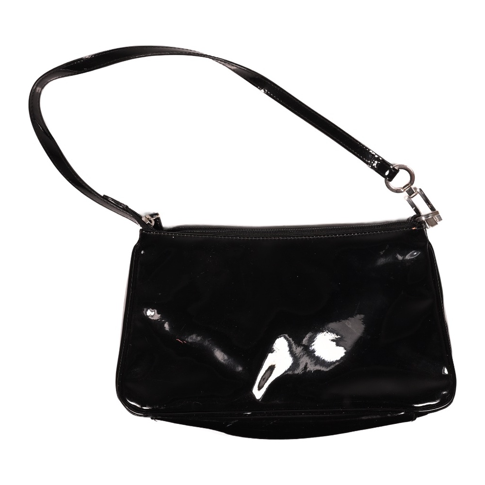 Vintage Shoulder Bag Patent Leather-Like Black 2000s